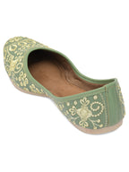 Desi Colour Women Indian Ethnic Footwear-Cushioned Green Embroidered | Grocsy