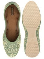 Desi Colour Women Indian Ethnic Footwear-Cushioned Green Embroidered | Grocsy