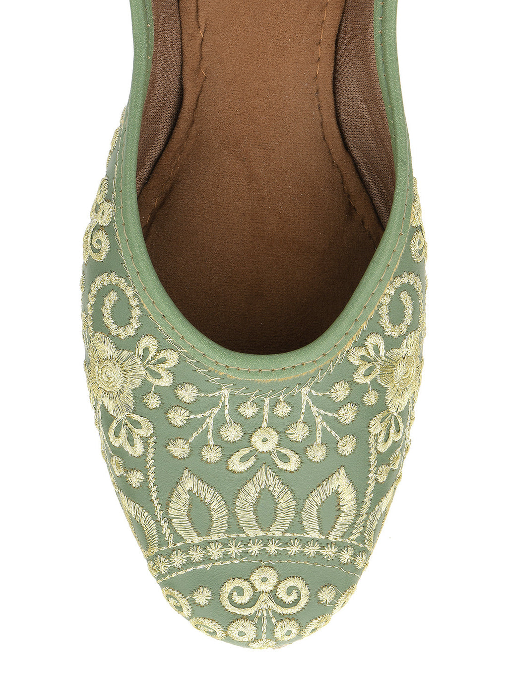 Desi Colour Women Indian Ethnic Footwear-Cushioned Green Embroidered | Grocsy