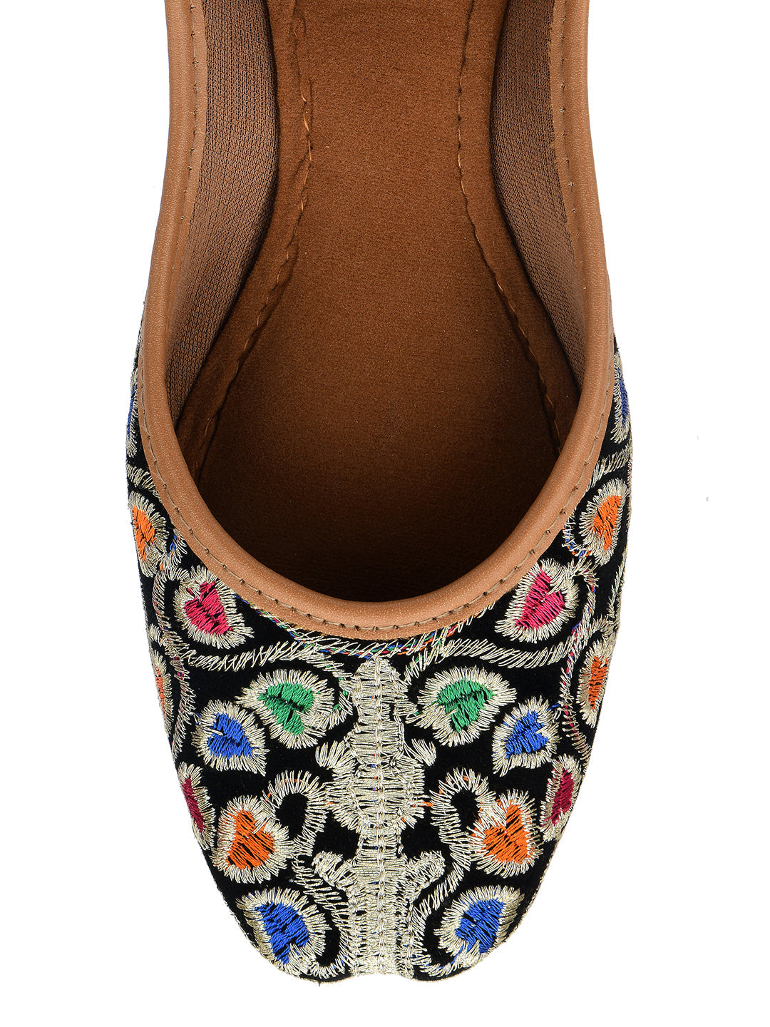Desi Colour Women Indian Ethnic Footwear-Black Multi Floral | Grocsy
