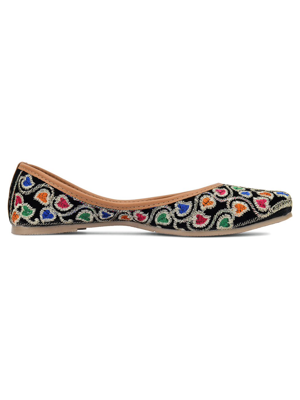 Desi Colour Women Indian Ethnic Footwear-Black Multi Floral | Grocsy