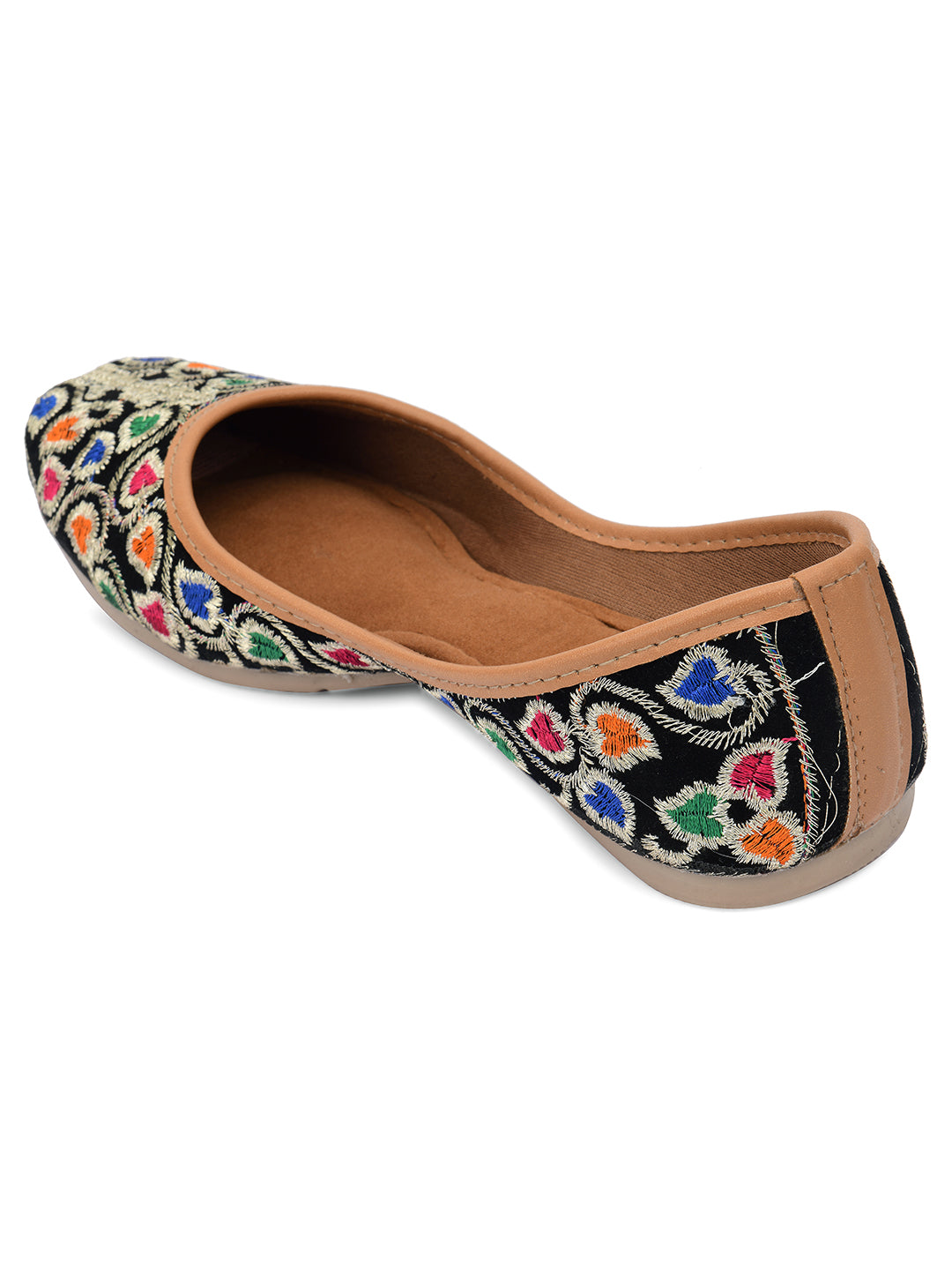 Desi Colour Women Indian Ethnic Footwear-Black Multi Floral | Grocsy