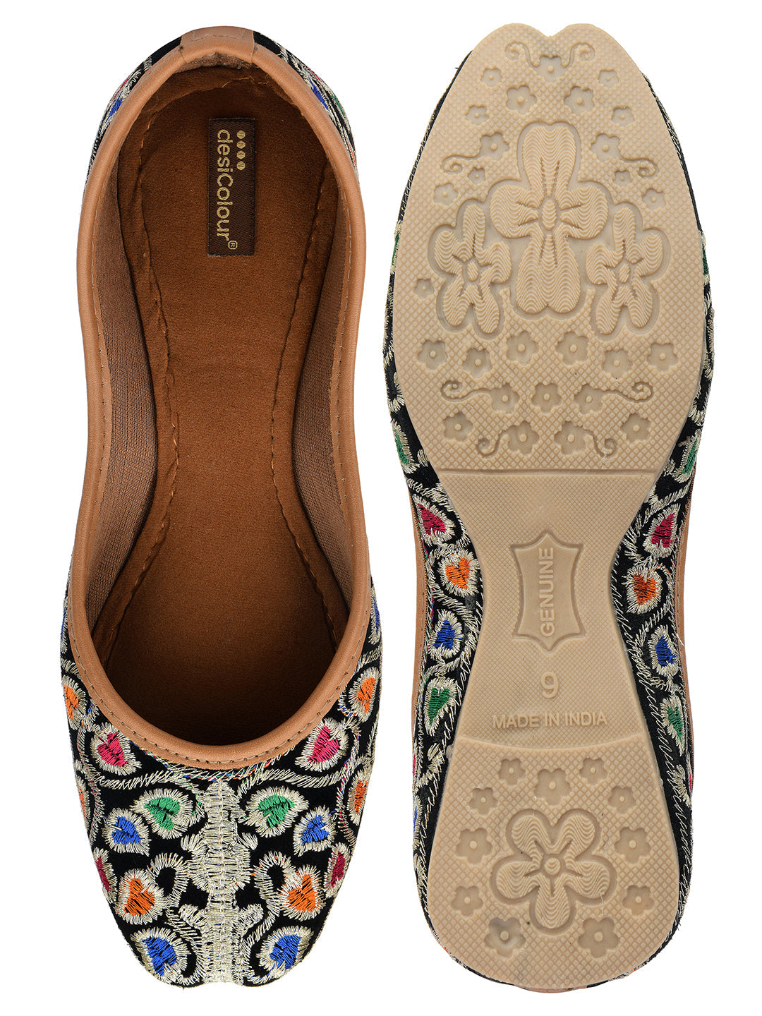 Desi Colour Women Indian Ethnic Footwear-Black Multi Floral | Grocsy
