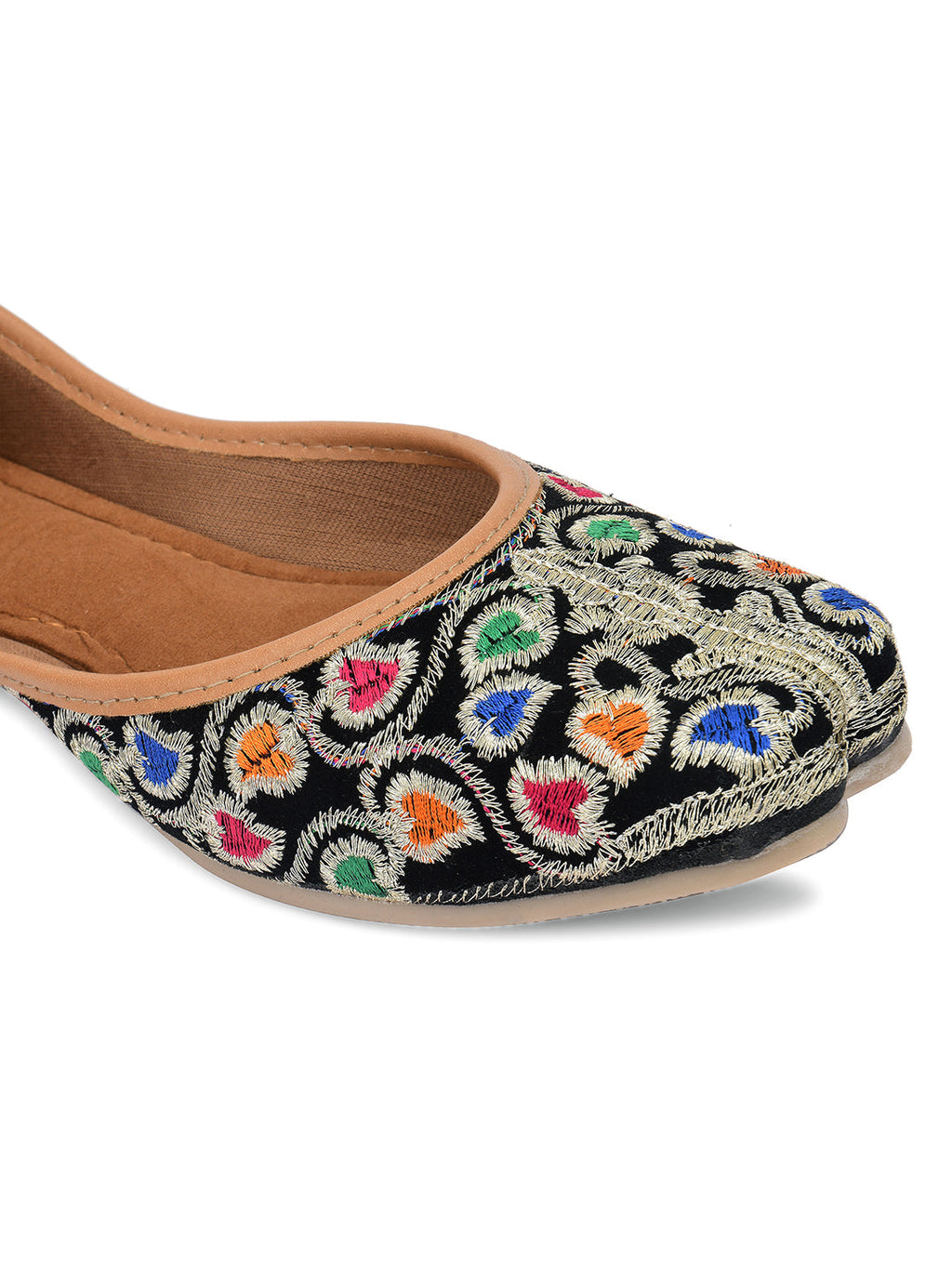 Desi Colour Women Indian Ethnic Footwear-Black Multi Floral | Grocsy