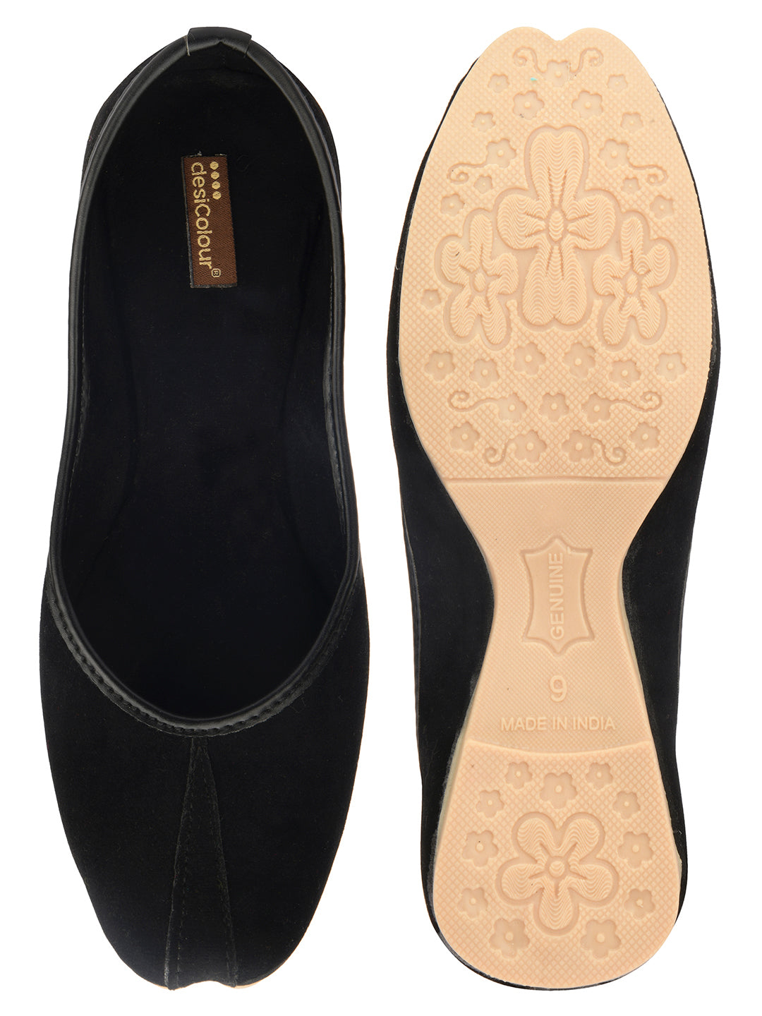 Desi Colour Women Indian Ethnic Footwear-Basic Suede -Black | Grocsy
