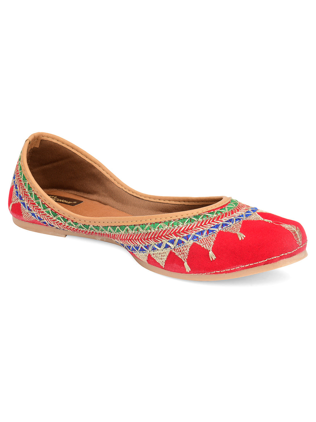 Desi Colour Women Indian Ethnic Footwear-Embroidered Red Zari | Grocsy