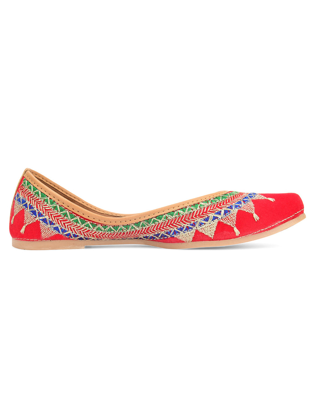 Desi Colour Women Indian Ethnic Footwear-Embroidered Red Zari | Grocsy