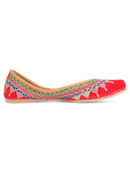 Desi Colour Women Indian Ethnic Footwear-Embroidered Red Zari | Grocsy