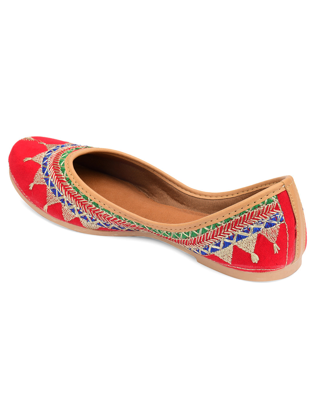 Desi Colour Women Indian Ethnic Footwear-Embroidered Red Zari | Grocsy
