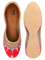 Desi Colour Women Indian Ethnic Footwear-Embroidered Red Zari | Grocsy