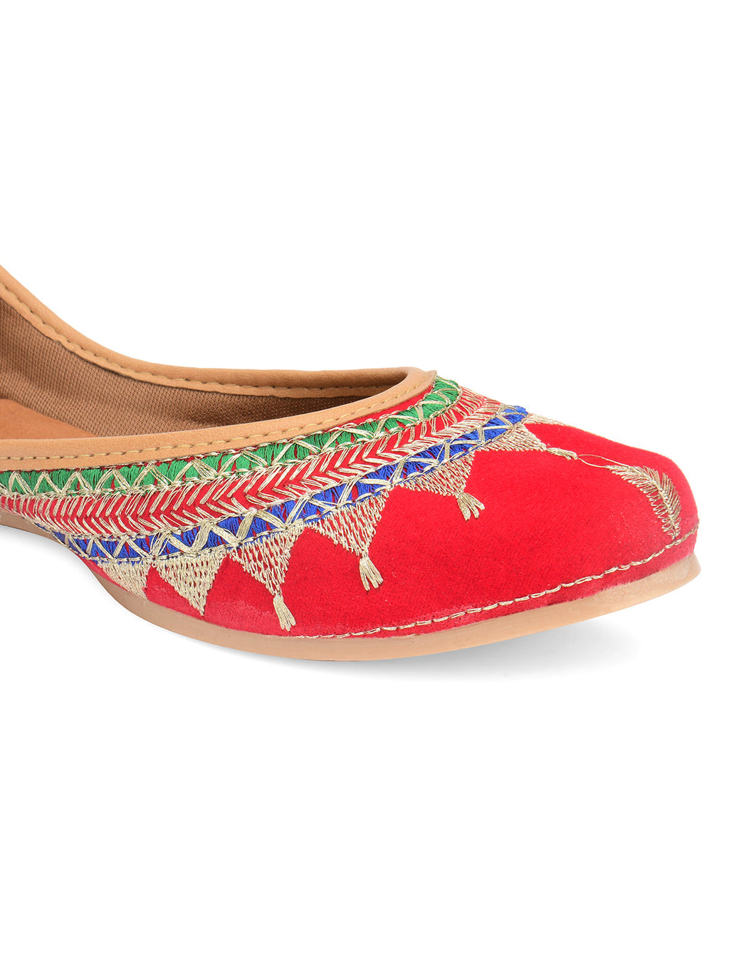 Desi Colour Women Indian Ethnic Footwear-Embroidered Red Zari | Grocsy