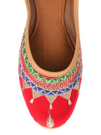 Desi Colour Women Indian Ethnic Footwear-Embroidered Red Zari | Grocsy