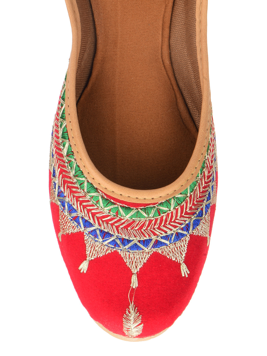 Desi Colour Women Indian Ethnic Footwear-Embroidered Red Zari | Grocsy