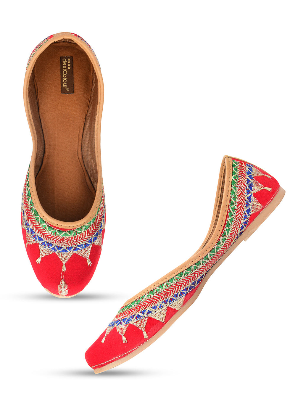 Desi Colour Women Indian Ethnic Footwear-Embroidered Red Zari | Grocsy