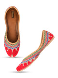 Desi Colour Women Indian Ethnic Footwear-Embroidered Red Zari | Grocsy