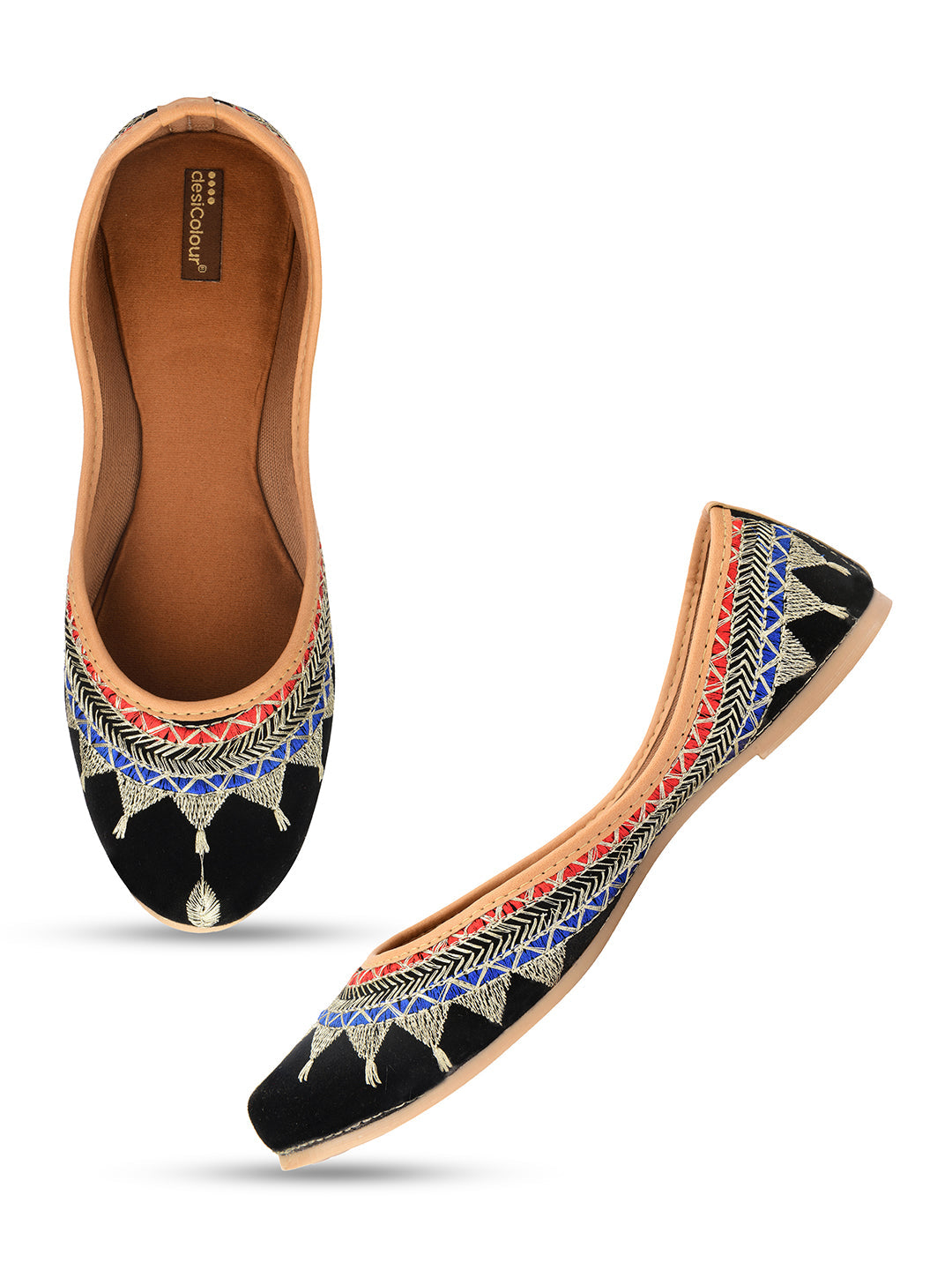 Desi Colour Women Indian Ethnic Footwear-Embroidered Black Zari | Grocsy