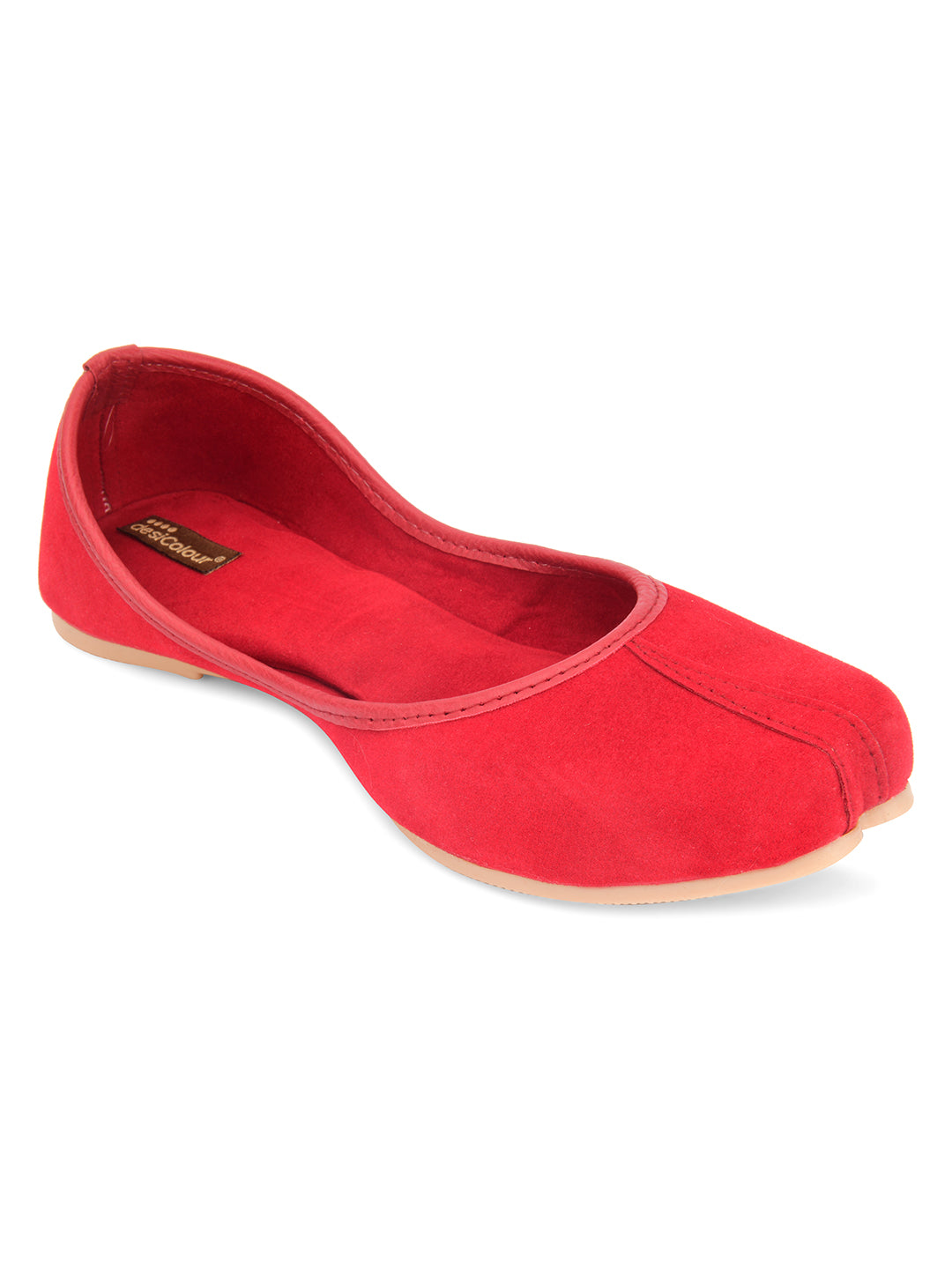 Desi Colour Women Indian Ethnic Footwear-Basic Suede -Red | Grocsy