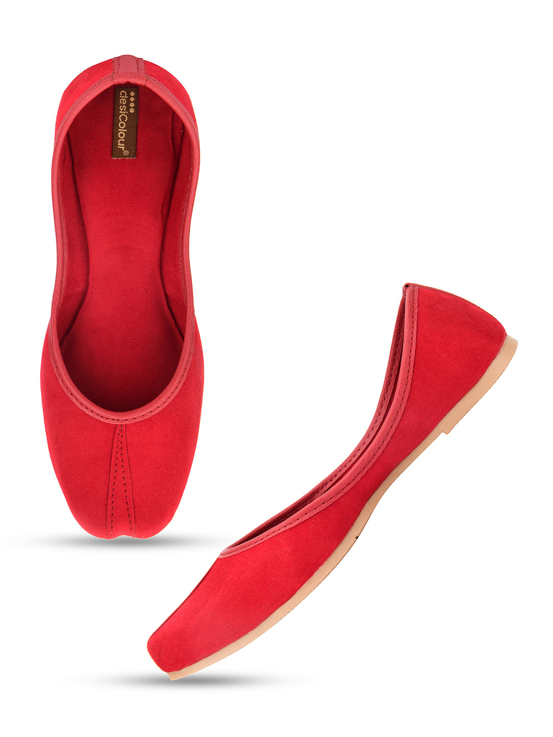 Desi Colour Women Indian Ethnic Footwear-Basic Suede -Red | Grocsy