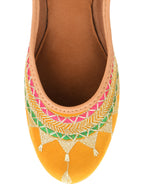 Desi Colour Women Indian Ethnic Footwear-Embroidered Mustard Zari | Grocsy