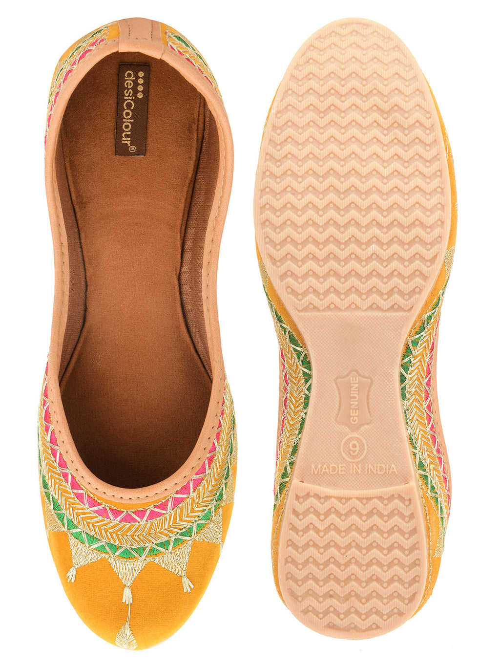Desi Colour Women Indian Ethnic Footwear-Embroidered Mustard Zari | Grocsy