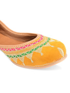 Desi Colour Women Indian Ethnic Footwear-Embroidered Mustard Zari | Grocsy