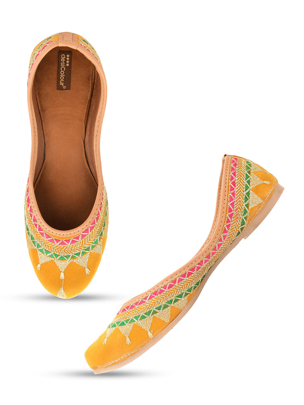Desi Colour Women Indian Ethnic Footwear-Embroidered Mustard Zari | Grocsy