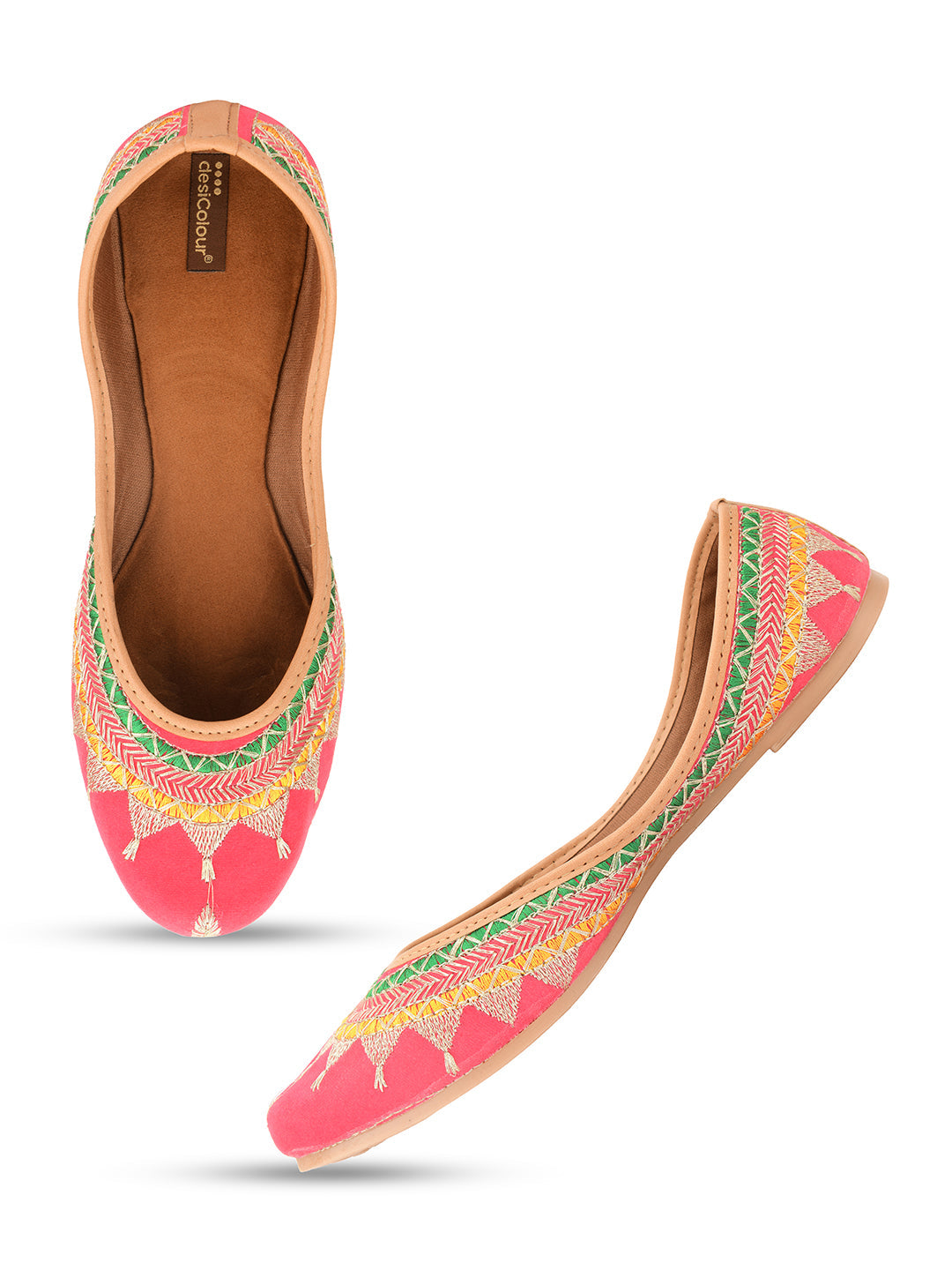 Desi Colour Women Indian Ethnic Footwear-New Mid Range- Pink Zari | Grocsy