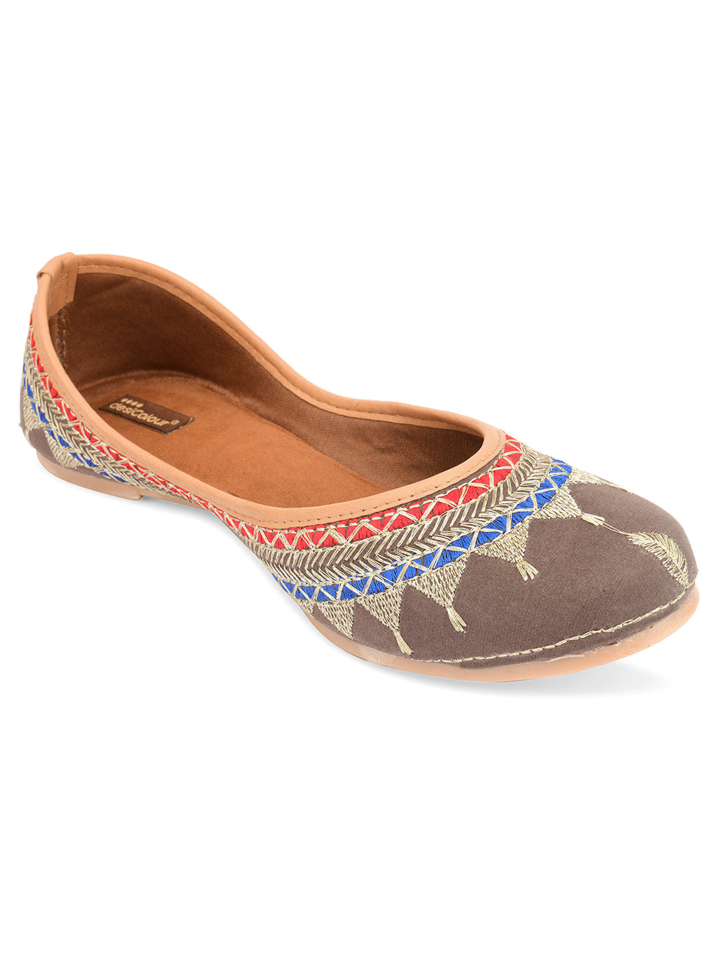 Desi Colour Women Indian Ethnic Footwear-Embroidered Grey Zari | Grocsy