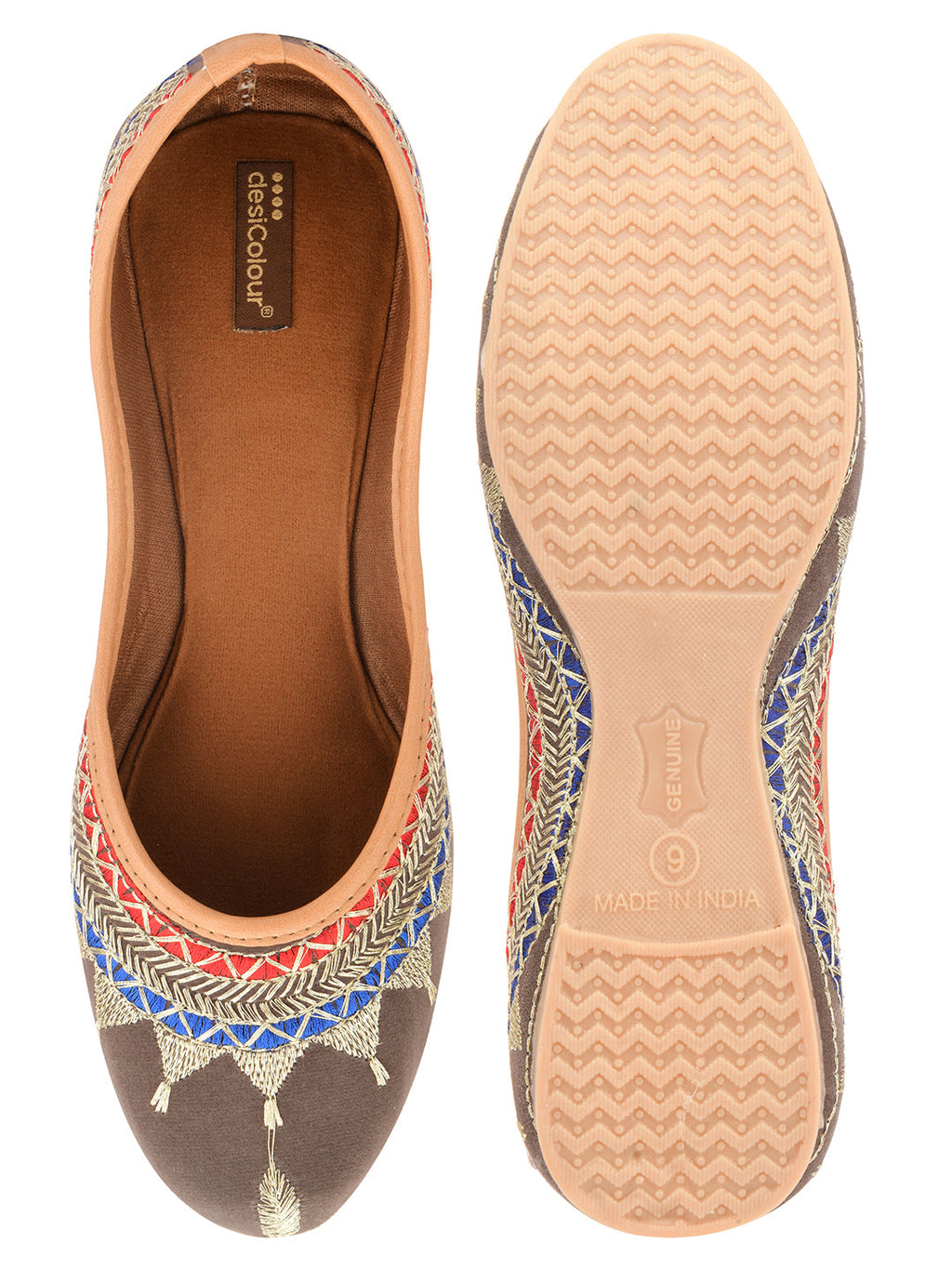 Desi Colour Women Indian Ethnic Footwear-Embroidered Grey Zari | Grocsy