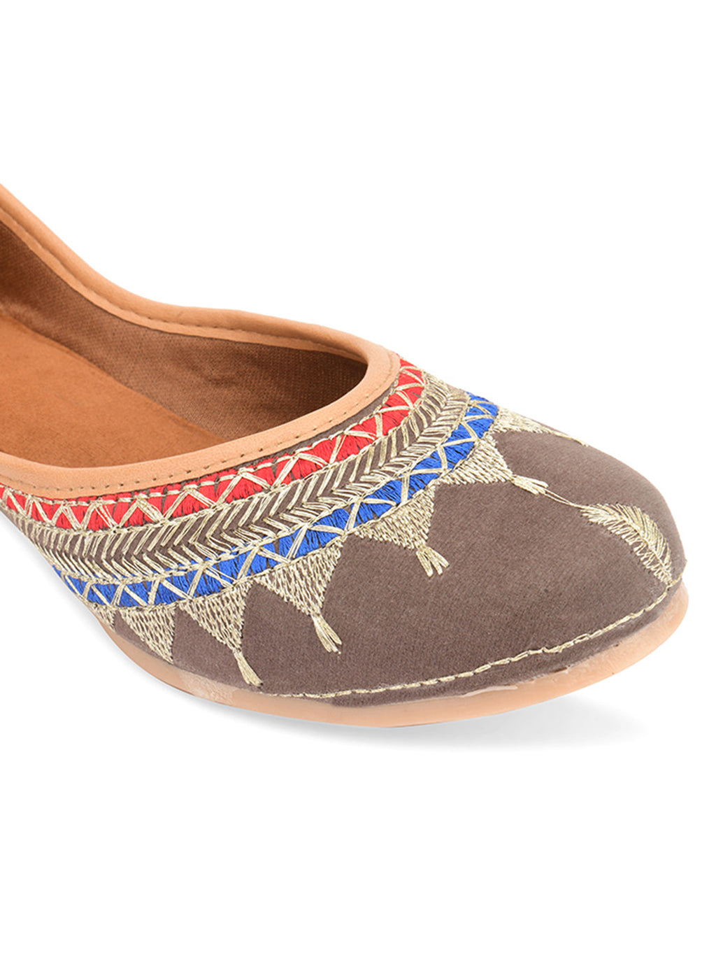 Desi Colour Women Indian Ethnic Footwear-Embroidered Grey Zari | Grocsy