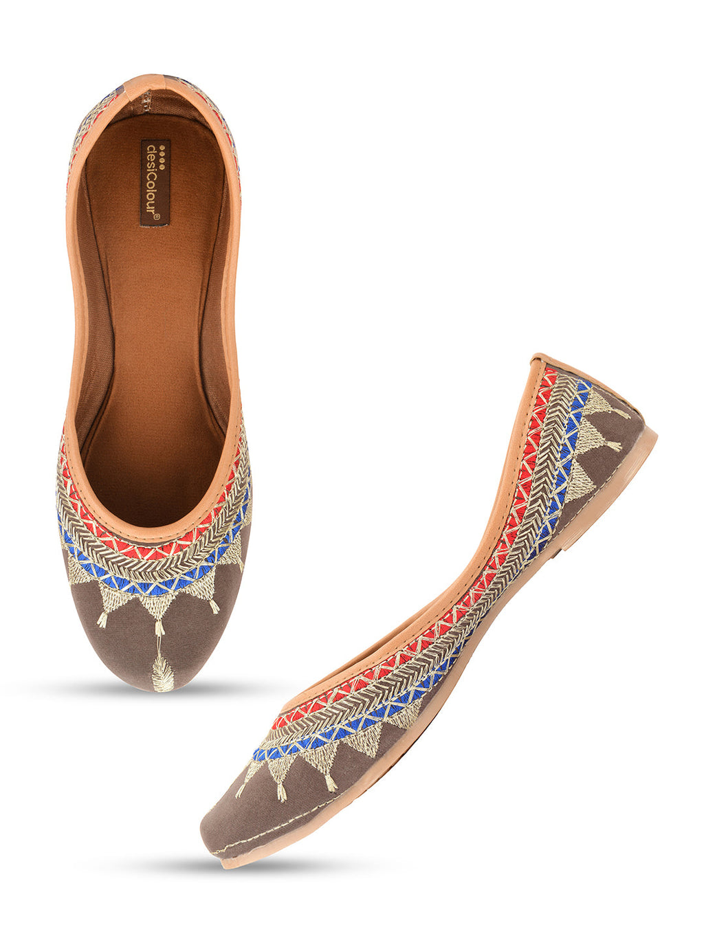 Desi Colour Women Indian Ethnic Footwear-Embroidered Grey Zari | Grocsy