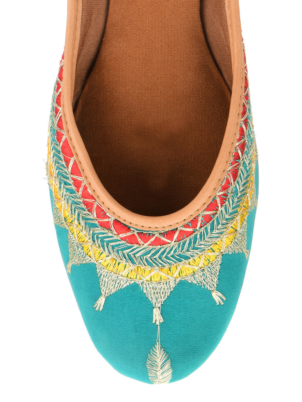 Desi Colour Women Indian Ethnic Footwear-Embroidered Sea Green Zari | Grocsy