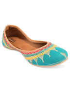 Desi Colour Women Indian Ethnic Footwear-Embroidered Sea Green Zari | Grocsy