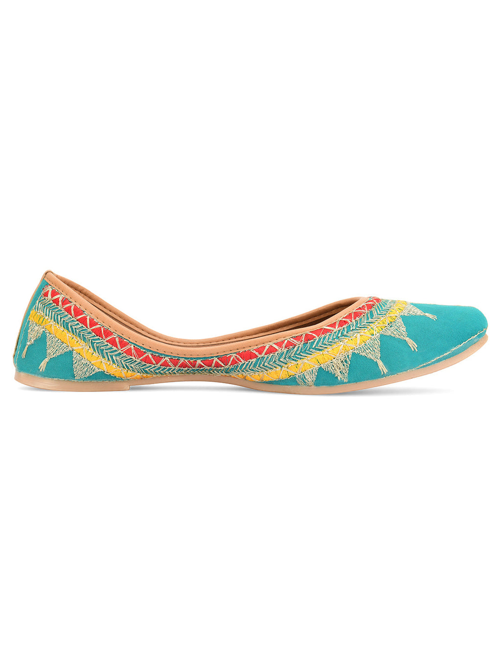 Desi Colour Women Indian Ethnic Footwear-Embroidered Sea Green Zari | Grocsy