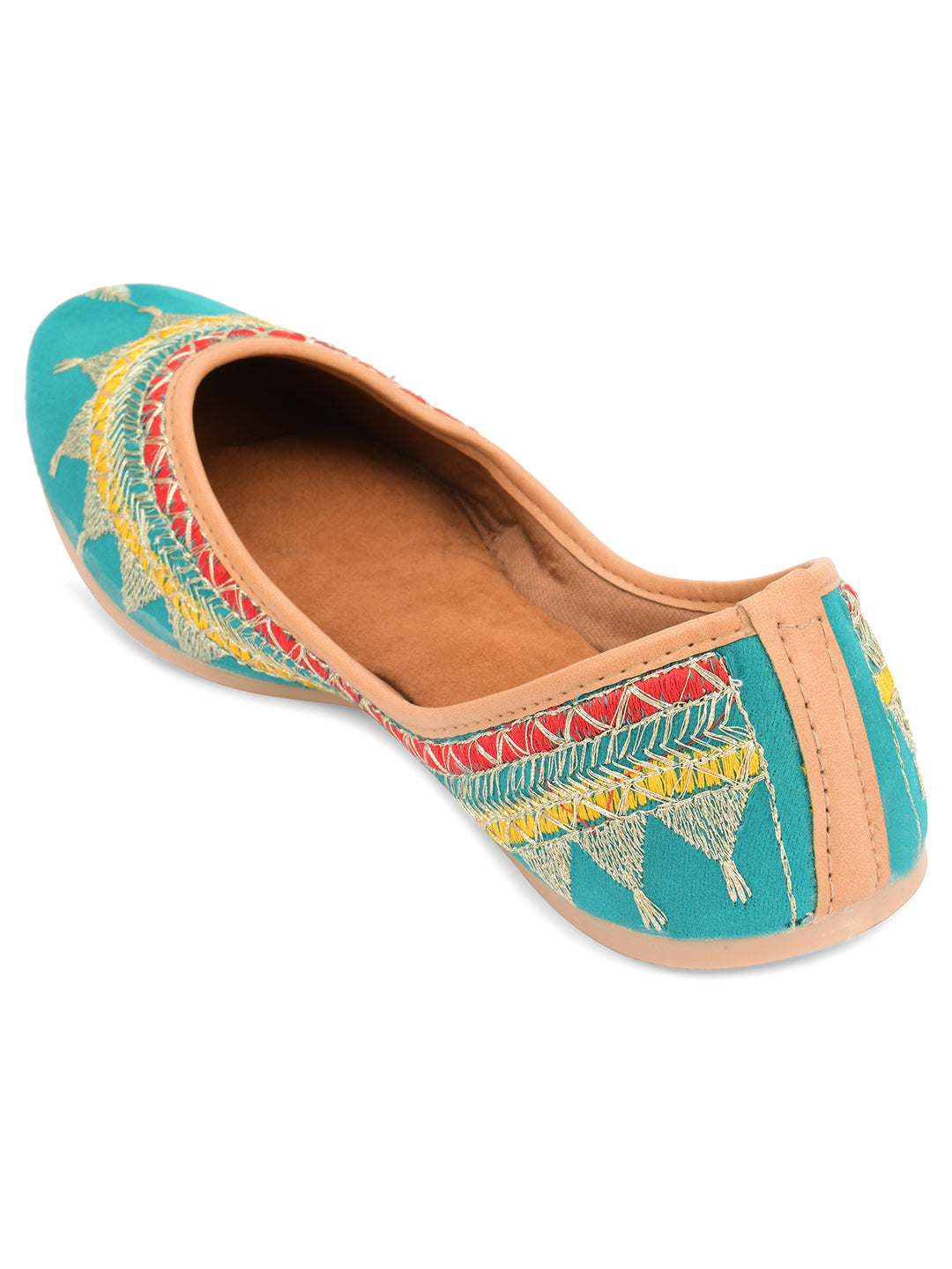 Desi Colour Women Indian Ethnic Footwear-Embroidered Sea Green Zari | Grocsy