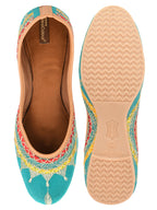 Desi Colour Women Indian Ethnic Footwear-Embroidered Sea Green Zari | Grocsy