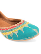 Desi Colour Women Indian Ethnic Footwear-Embroidered Sea Green Zari | Grocsy
