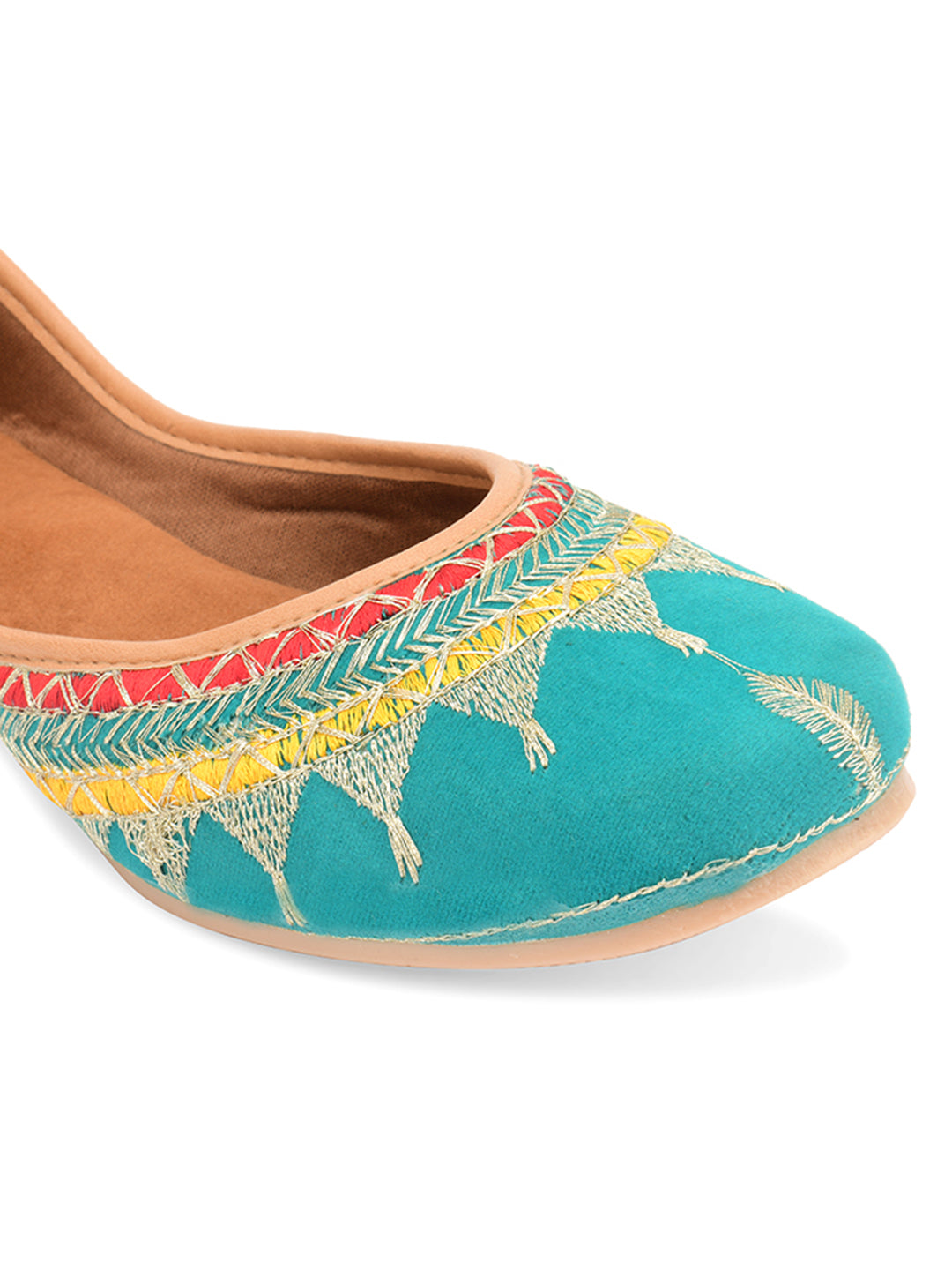 Desi Colour Women Indian Ethnic Footwear-Embroidered Sea Green Zari | Grocsy