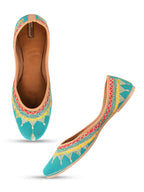 Desi Colour Women Indian Ethnic Footwear-Embroidered Sea Green Zari | Grocsy