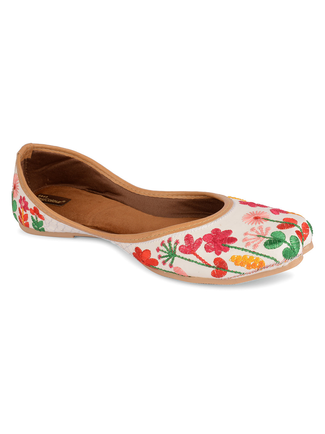 Desi Colour Women Indian Ethnic Footwear-Embellished White Forest Mojari | Grocsy