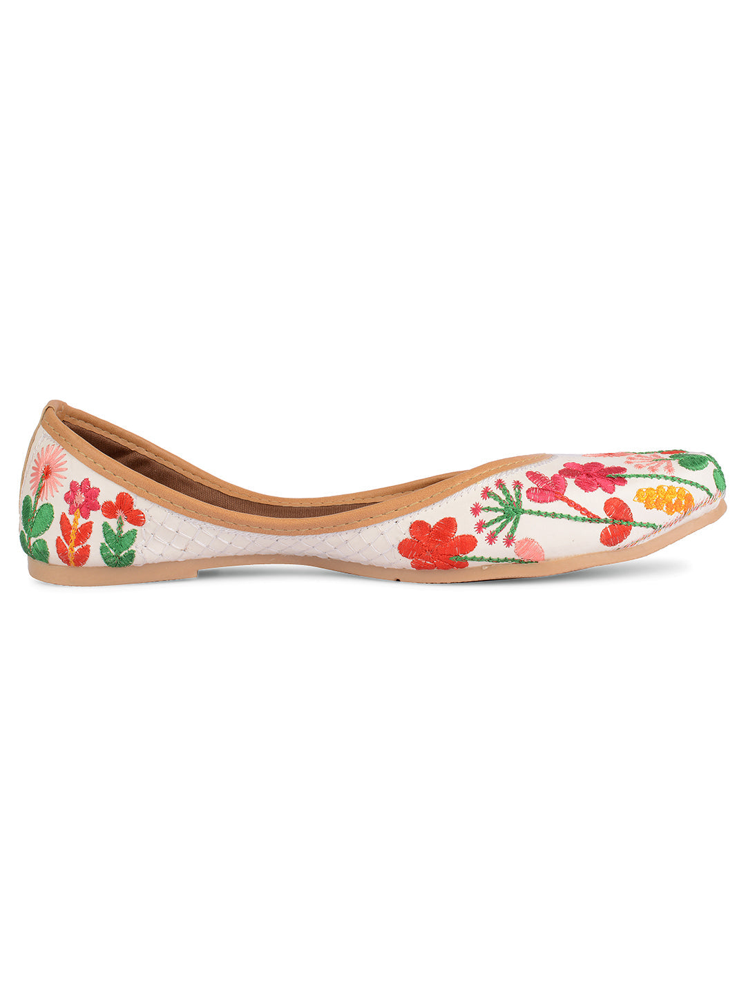 Desi Colour Women Indian Ethnic Footwear-Embellished White Forest Mojari | Grocsy