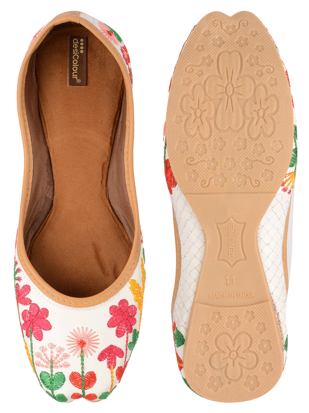 Desi Colour Women Indian Ethnic Footwear-Embellished White Forest Mojari | Grocsy