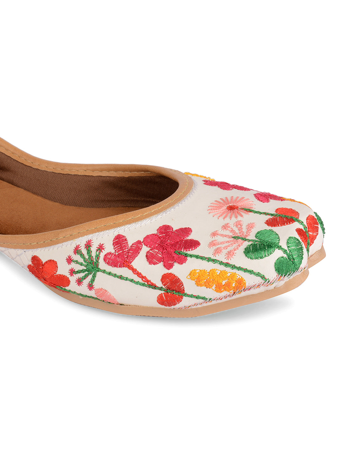 Desi Colour Women Indian Ethnic Footwear-Embellished White Forest Mojari | Grocsy