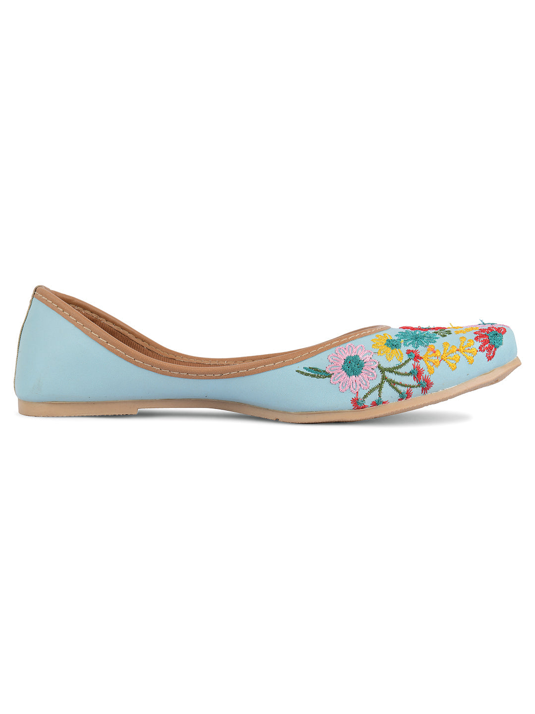 Desi Colour Women Indian Ethnic Footwear-Cushioned Sky Blue Floral Emb | Grocsy