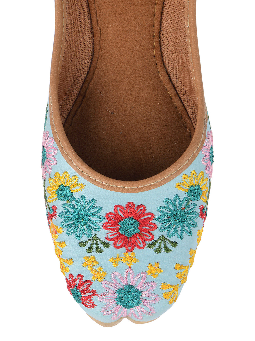 Desi Colour Women Indian Ethnic Footwear-Cushioned Sky Blue Floral Emb | Grocsy