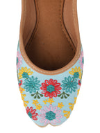 Desi Colour Women Indian Ethnic Footwear-Cushioned Sky Blue Floral Emb | Grocsy
