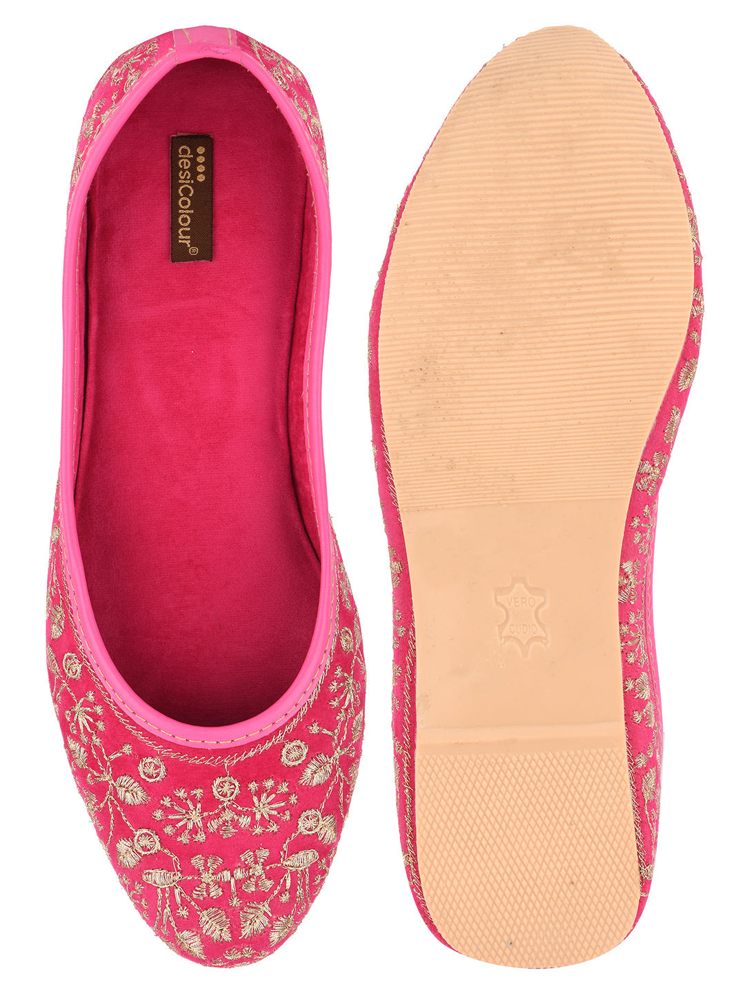 Desi Colour Women Indian Ethnic Footwear-Cushioned Pink Emb | Grocsy