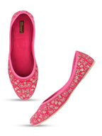 Desi Colour Women Indian Ethnic Footwear-Cushioned Pink Emb | Grocsy