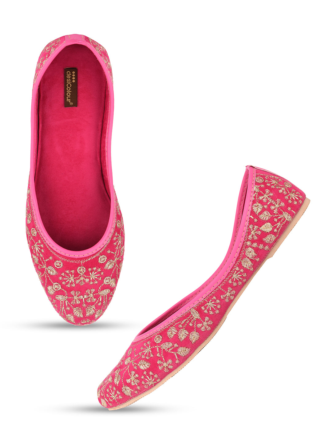 Desi Colour Women Indian Ethnic Footwear-Cushioned Pink Emb | Grocsy