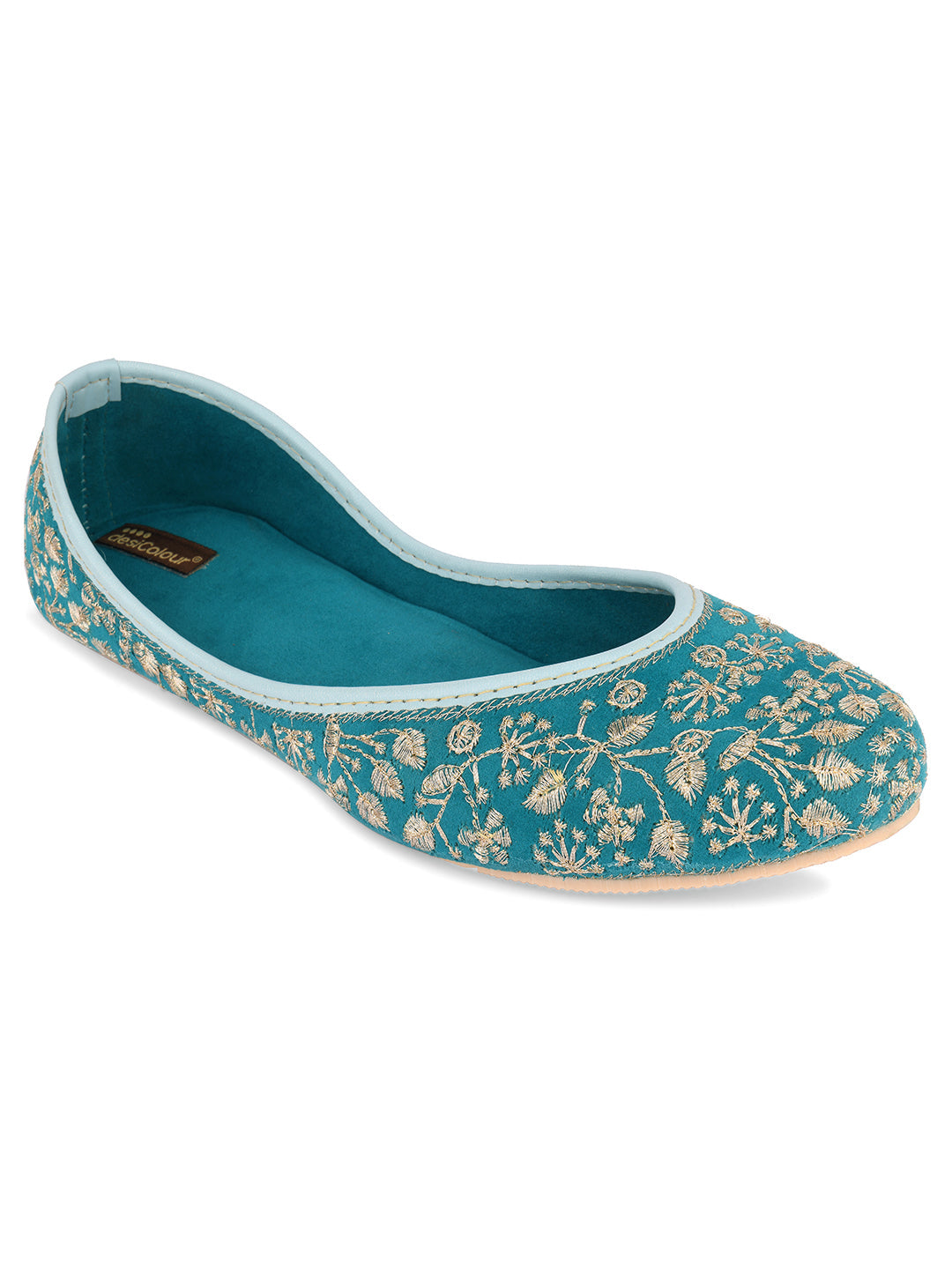 Desi Colour Women Indian Ethnic Footwear-Cushioned Green Emb | Grocsy